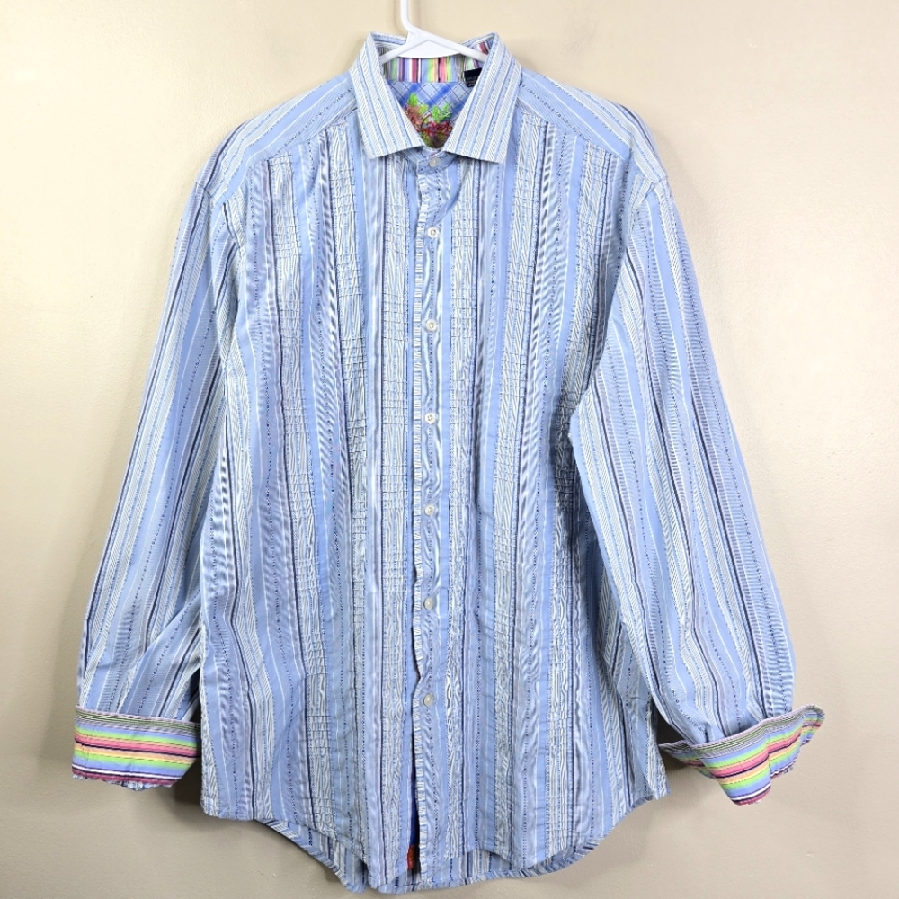 Robert Graham Mens Long Sleeve Ribbed Striped Cotton Button Down XL